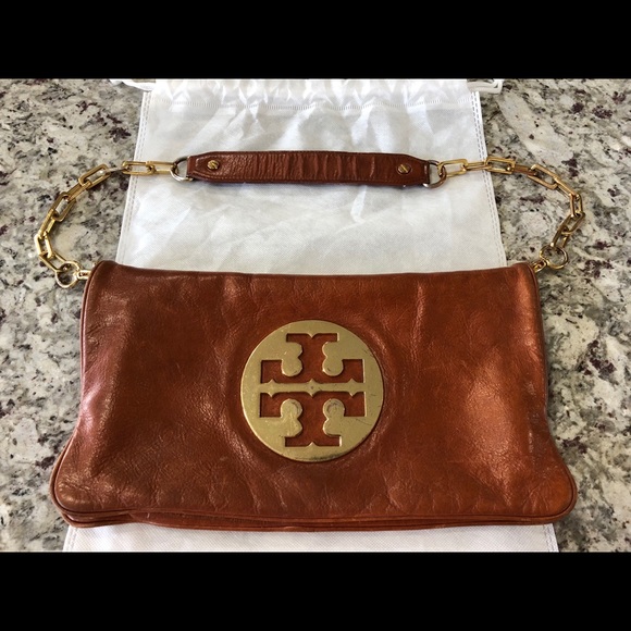 Tory Burch Reva Clutch in Cognac Color ✨ Preowned! - Picture 1 of 3